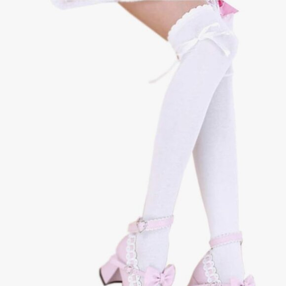 Women's Thigh High White Socks - Picture 2 of 3